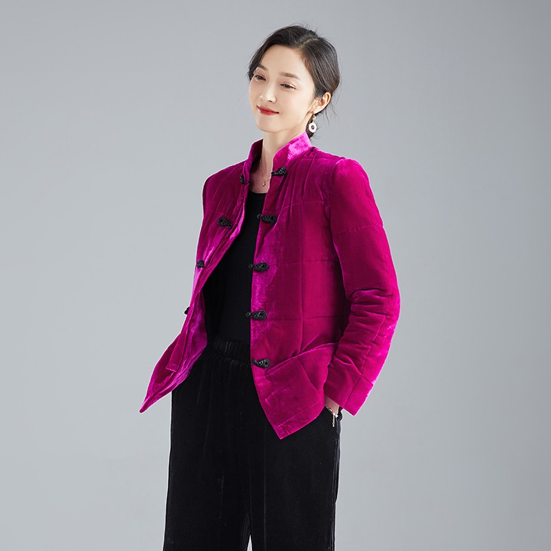 YXF0247颜色超美奢华复古中国风短款中式真丝丝绒唐装棉服外套女