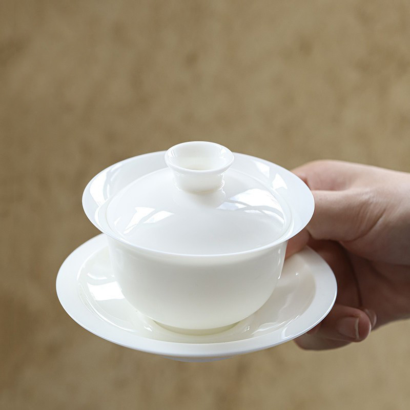 羊脂玉德化白瓷盖碗茶杯功夫茶具盖碗