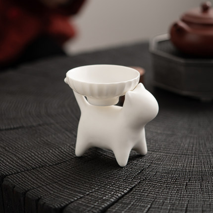 独茶隔陶瓷一体分离滤茶器全瓷孔茶漏茶滤茶叶过滤网