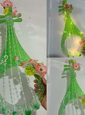 原创水滴琵琶烫花荷花渐变绿发光百搭汉服配饰cos花神仙神女新款