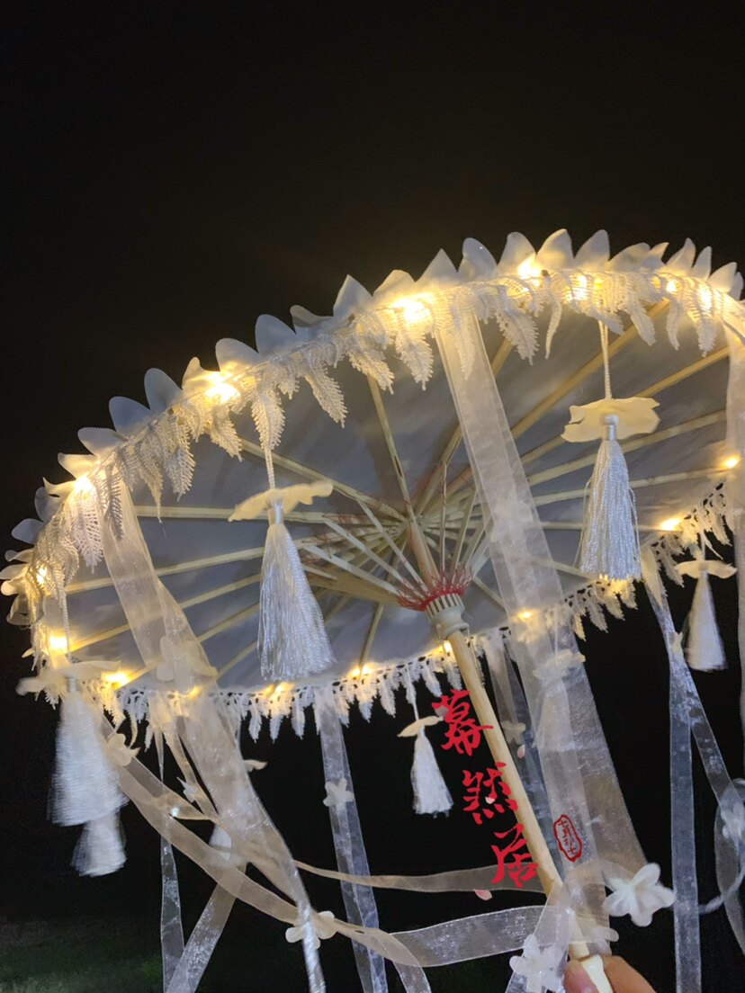 幕然居原创发光花伞古风百搭道具Lolita唯美羽毛汉服配饰摄影飘带