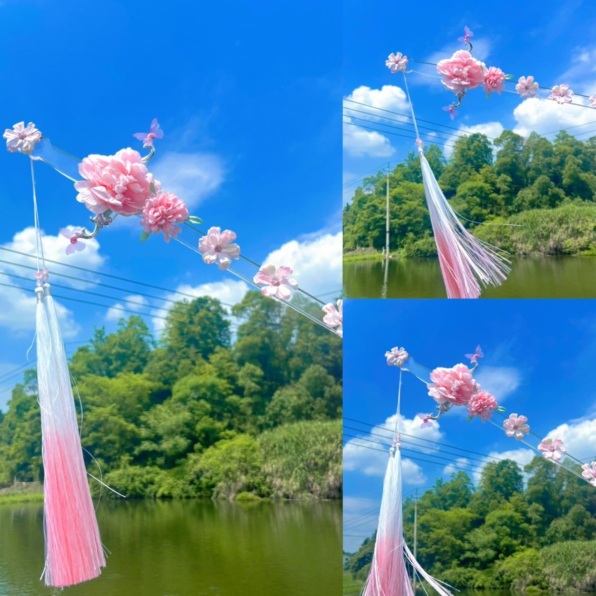 原创透明绢花蝴蝶剑手持渐变流苏拍摄道具百搭cos中国风古风洋气