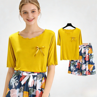 两件套可外穿人造棉短裤 短袖 家居服 薄款 莫代尔人棉睡衣可外穿夏季