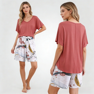 套装 短袖 凉感人造棉两件套 家居服莫代尔睡衣女款 可外穿棉绸短裤