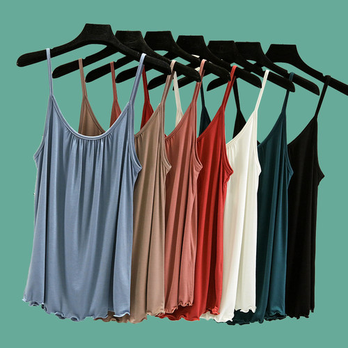 性感漏锁骨莫代尔吊带背心女夏薄款无袖打底衫修身内搭U领上衣