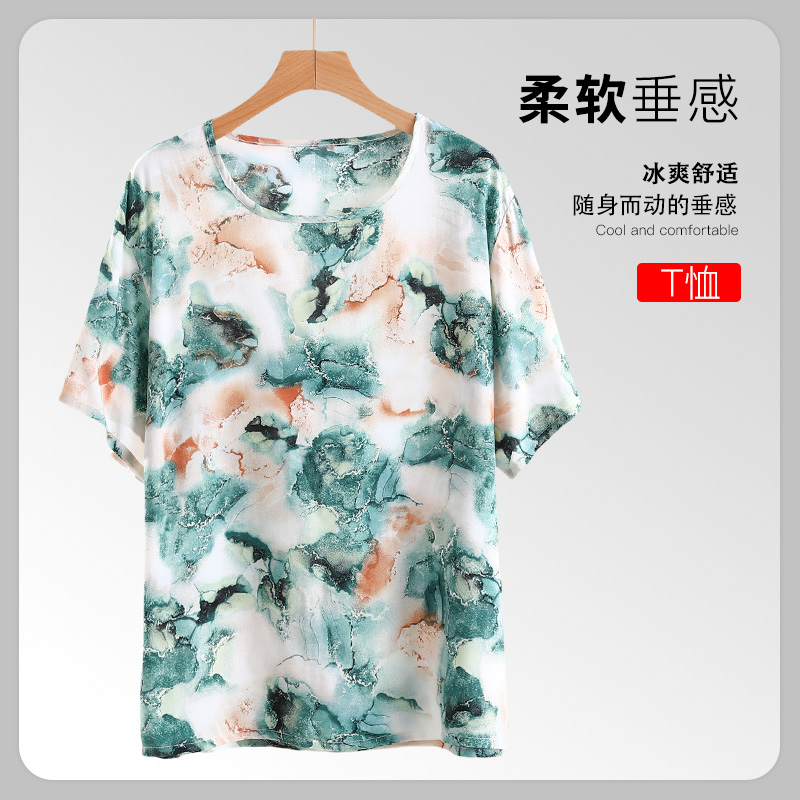新中式人棉国风复古印花短袖绵绸T恤男女夏季ins潮流大码宽松上衣