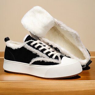 冬季雪地靴男加绒吴建豪同款厚底帆布鞋保暖增高羊毛乞丐鞋男棉鞋
