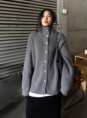 grape wang 厚实粗棒针织毛衣宽松开衫冬季新款上衣百搭外套