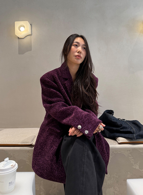 grape wang 紫藤萝 原创设计师款小香风外套秋冬西装宽松百搭上衣