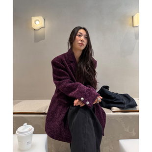 grape wang 紫藤萝 原创设计师款小香风外套秋冬西装宽松百搭上衣