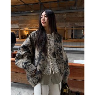 复古提花夹克外套宽松蝙蝠袖 原创设计师款 上衣女 wang grape