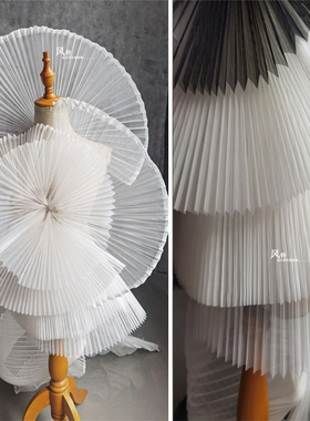 大风琴百褶渐变硬网纱褶皱布料挺阔造型装饰背景舞台设计师面料