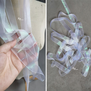 设计幻白绿晶莹飘带花边 辅料材料领口边任意肌理造型娃衣薄面料