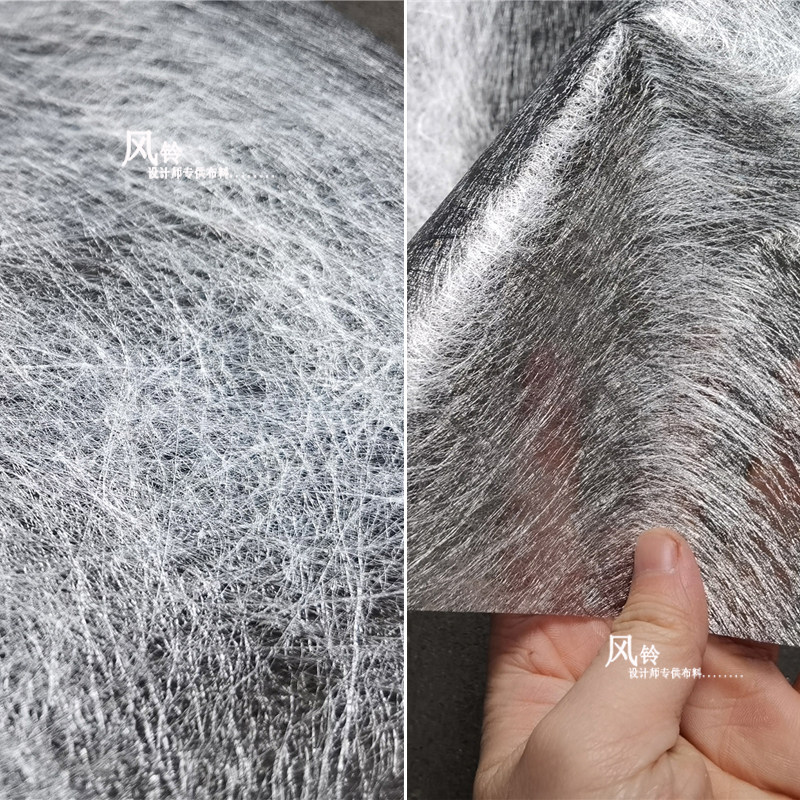 欧美半透轻薄双面蝉翼白银色布 设计师肌理线性纹理触感线条面料
