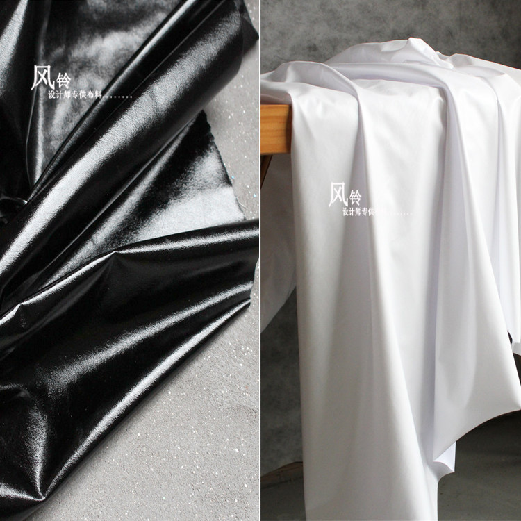 黑白双色微弹力仿亮pu皮革金属镜布料 软顺时装造型设计师面料