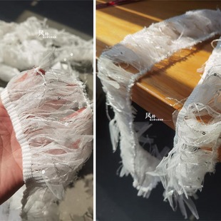 服装 创意亮片辅料材料连衣裙裙边摆面料 面料 白雪皑皑缠绕带花边