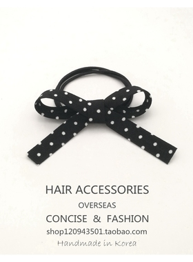 黑色圆点蝴蝶结皮筋布艺三根筋小巧精致手工发圈韩国发绳可爱简约