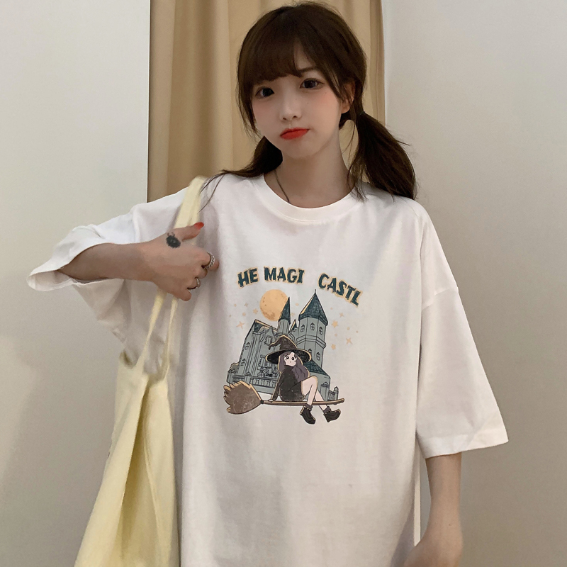 Real price summer top loose design small print retro American T-shirt women 2021 NEW