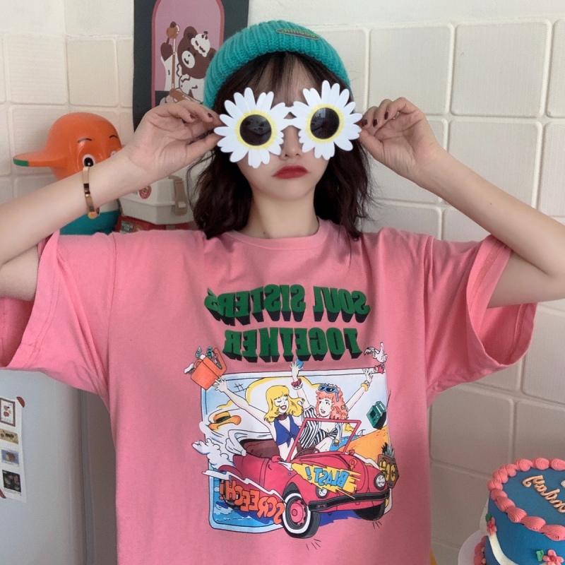 New European station summer loose top European Pink Short Sleeve T-Shirt women's fashion