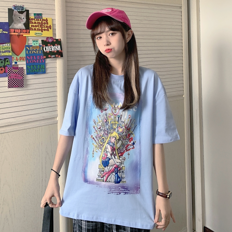 Real price: short sleeve T-shirt of American girl warrior, women's loose, European and American Retro High Street hiphop top