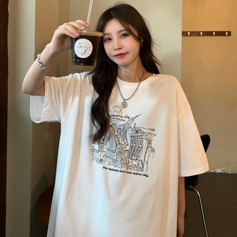 New summer loose round neck printed short sleeve T-shirt