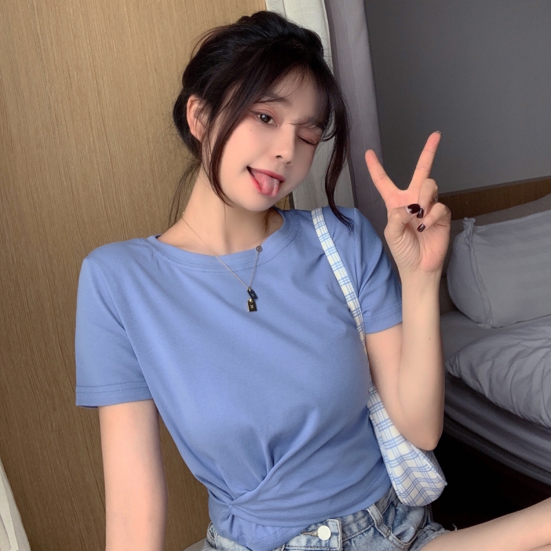 Real price ා summer 2021 new Korean style T-shirt with short sleeves and design sense base coat