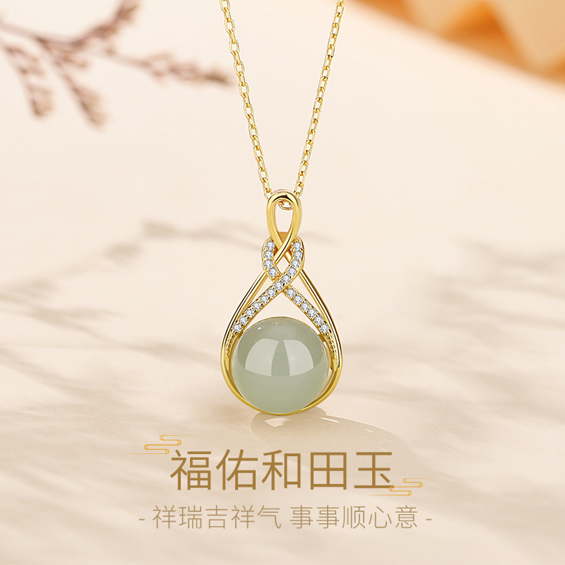 玉福袋锁骨链，优雅国风