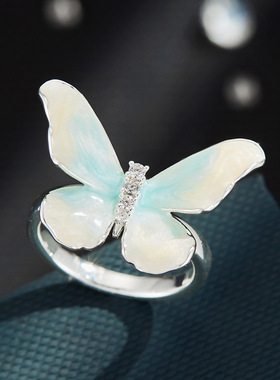 梦幻渐变珐琅彩蝴蝶开口戒指清淡