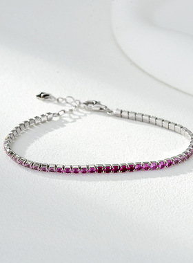 跨境欧美单排锆石手链S925纯银高级感满钻网球链嘻哈时尚男女手饰