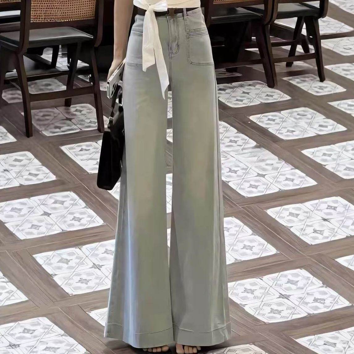 浅色宽边超阔腿牛仔裤女小个子宽松显瘦慵懒百搭垂感喇叭拖地裤潮