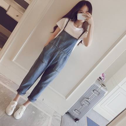 2026春秋新款韩版宽松显瘦减龄可爱牛仔背带裤女小个子连体裤夏季