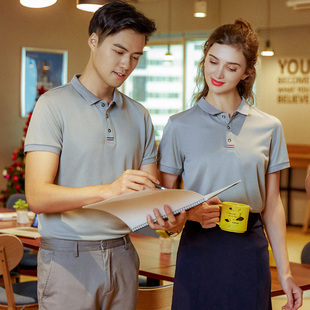 酒店服务员工作服短袖速干T恤餐饮饭店火锅烧烤快餐店超市工装夏