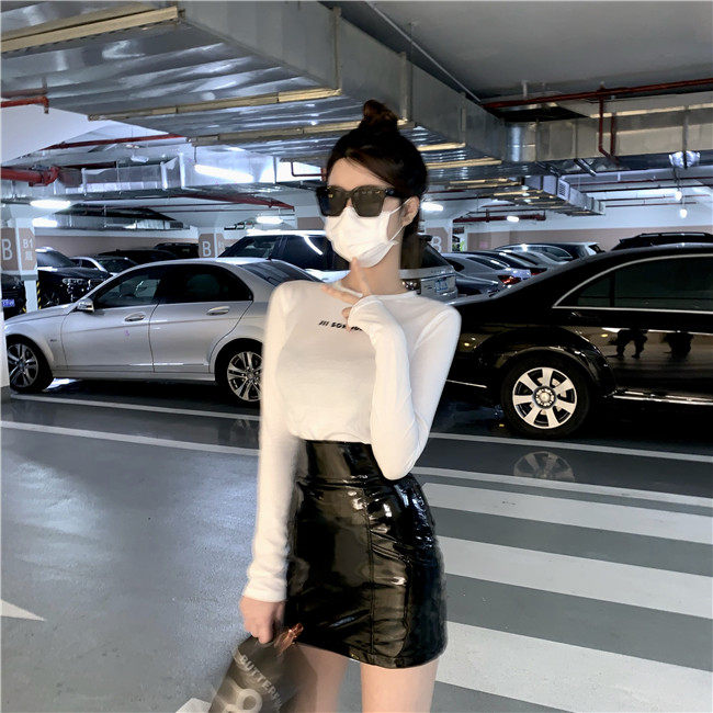 Mirror 小腰精2023夏季气质ins风高腰亮皮半身裙显腿长包臀皮裙