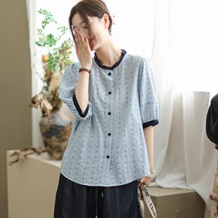 复古波点长袖 轻薄圆领上衣通勤小衫 衬衫 新款 雪纺上衣 女士春季 法式