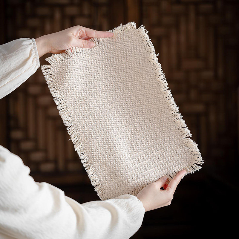 北欧潮流手工编织隔热毯流苏垫复古粗纹棉布茶席国风韵味十足,居家布艺,茶席,淘宝优惠券,粉丝福利购,淘宝优惠卷