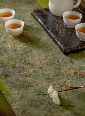 复古防水仿云纱茶席双层中式禅意茶桌旗茶垫布轻奢茶台茶几布桌布