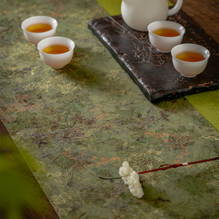 禅意茶桌旗茶垫布轻奢茶台茶几布桌布 复古防水仿云纱茶席双层中式