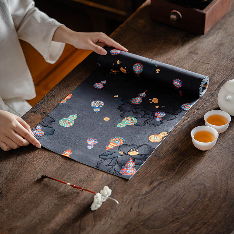 【福禄呈祥】复古防水仿云纱茶席双层中式禅意茶桌旗茶垫布轻奢,居家布艺,茶席,淘宝优惠券,粉丝福利购,淘宝优惠卷