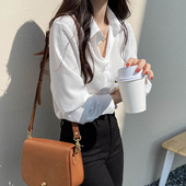 白色长袖 雪纺衫 女韩范气质百搭显瘦OL衬衫 春夏新款 上衣洋气打底衫