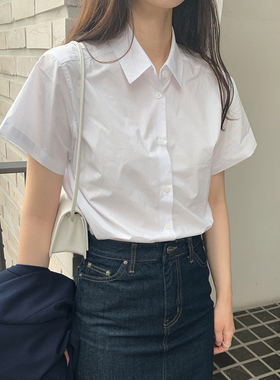 夏季新款短袖衬衫女白色显瘦职业衬衣0L气质小众设计感简约上衣潮