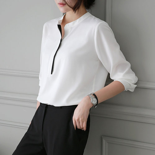 春秋新款韩版宽松圆领套头雪纺衫