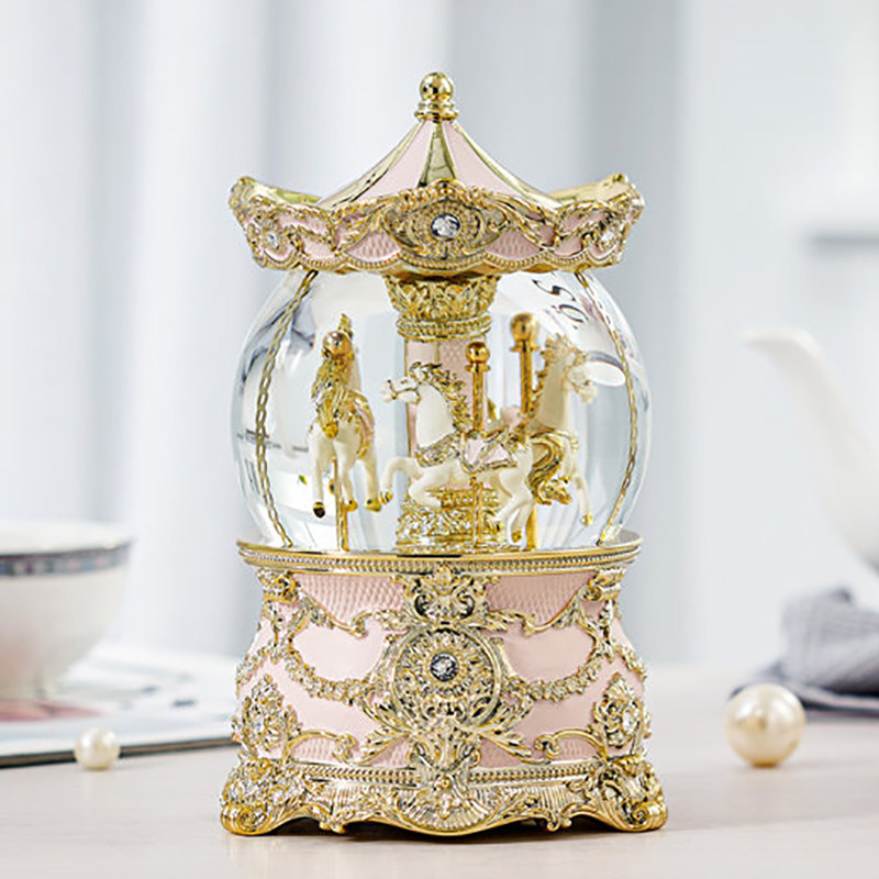 JARLL 수정 구슬 오르골 회전 목마 오르골 하늘 도시 소녀 소녀 여자 친구 생일 선물