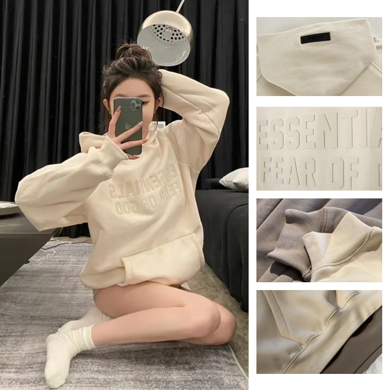 FOG ESSENTIALS卫衣女植绒奶fufu秋冬加绒连帽衫呼呼过臀高级感