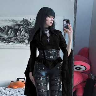 希与studio哥特风中世纪宫廷风衬衫 女万圣节亚文化不规则半裙套装