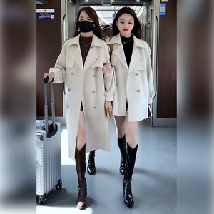 时尚气质典雅英伦外套女装2023春秋韩版显瘦收腰中长款风衣