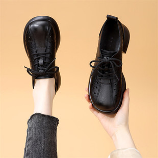 百搭乐福鞋女2026新款春夏镂空透气妈妈鞋显瘦软底不累脚圆头单鞋