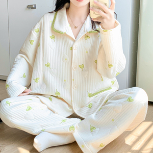 提花空气棉月子服秋冬季产后孕妇哺乳睡衣冬季产后喂奶家居服套装