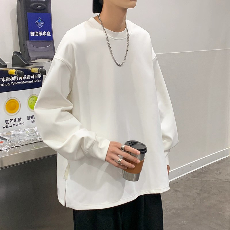 白色卫衣男士打底衫春秋季纯色宽松体恤百搭上衣潮牌长袖外套男