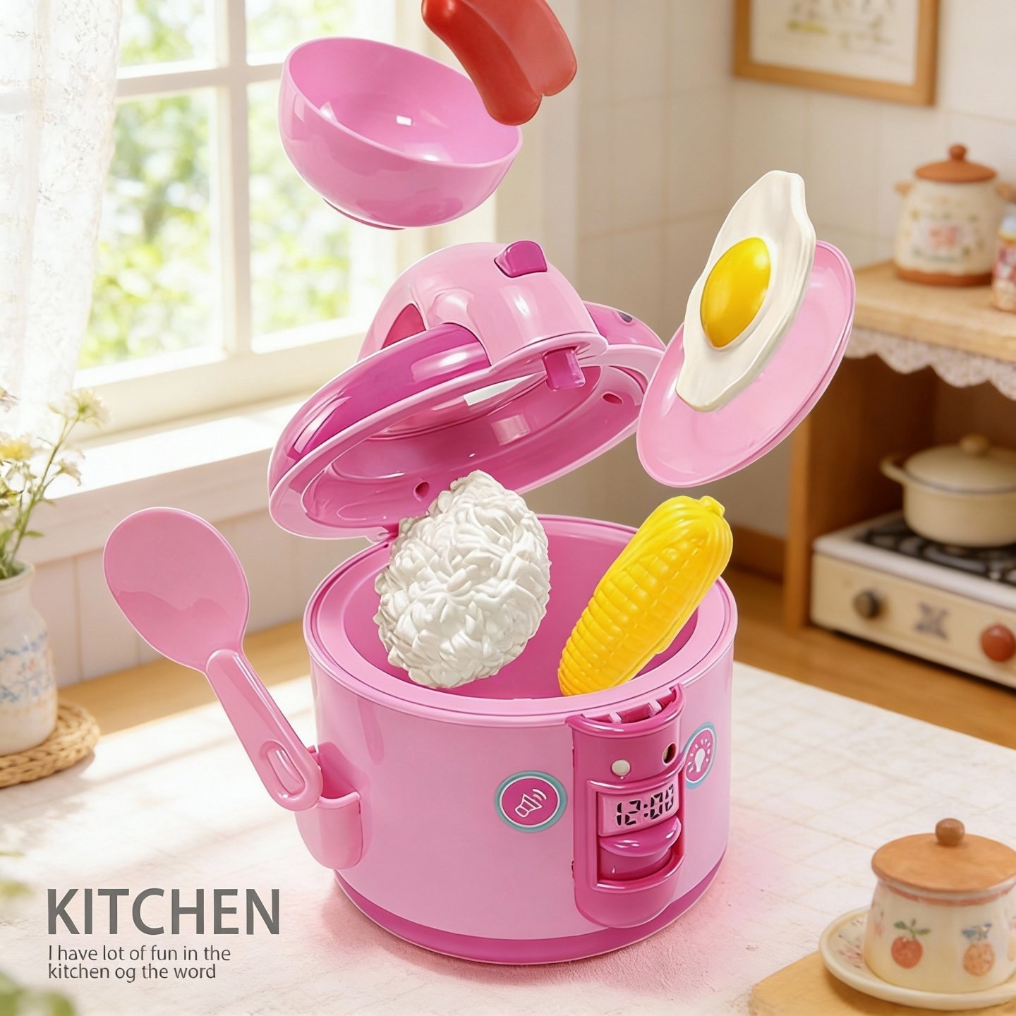 儿童迷你电饭煲厨房做饭玩具双面电饭锅仿真女孩过家家多功能蒸汽