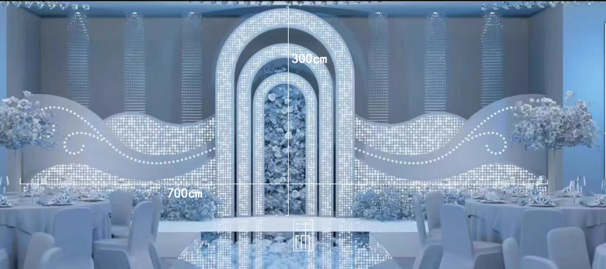 婚庆新款铁艺道具发光定制水晶宫城堡背景酒店婚礼堂舞台发光背景